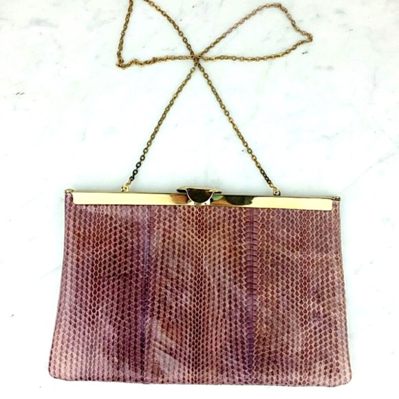 Etra Vintage Pink Snakeskin Clutch/Crossbody - Picture 7 of 8